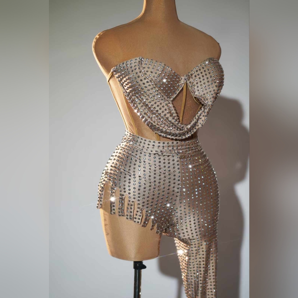 BEIGE Music festival shorts and top with rhinestones